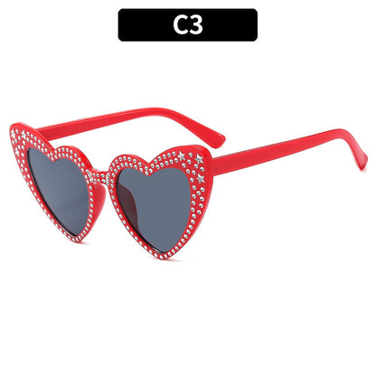 Diamond Heart Fashion Love Sunglasses for Women Y2K Spicy Girls Personalized Heart Shaped Trendy Sunglasses