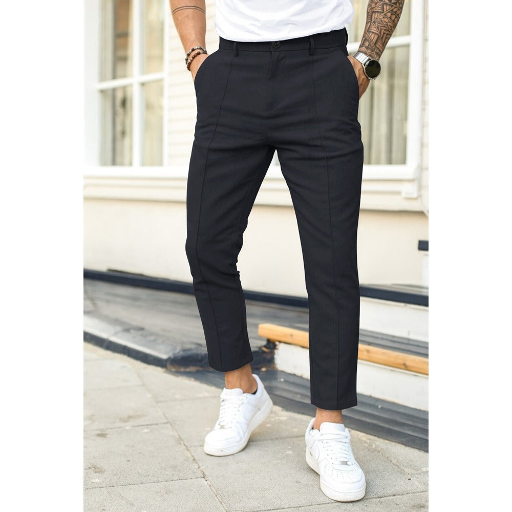 Men's double line solid color casual trousers