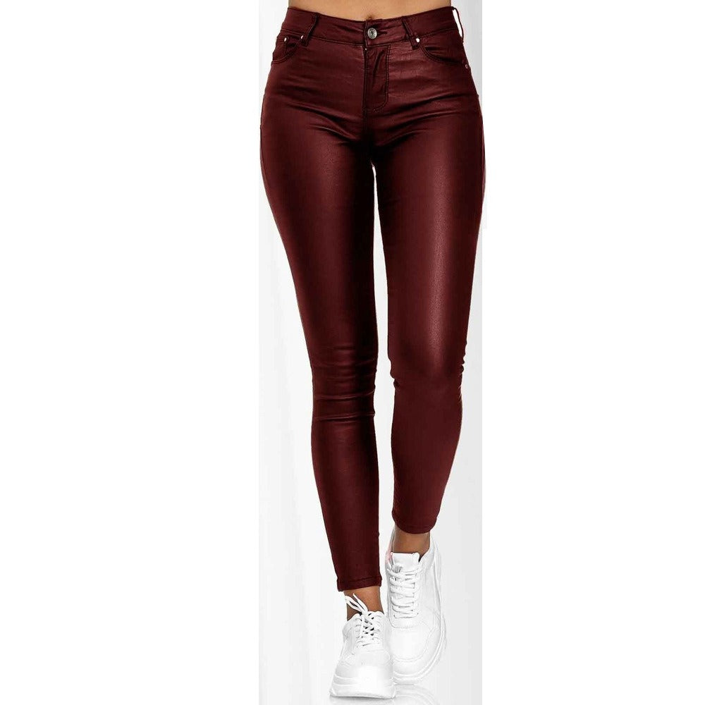 Fashionable high waisted leather pants