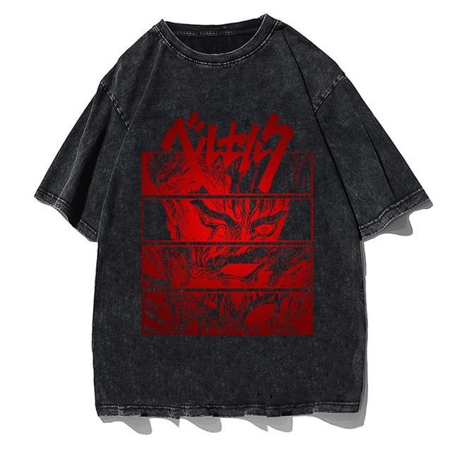 Washed retro trendy brand t-shirt summer new sword style legend anime print loose short-sleeved t-shirt