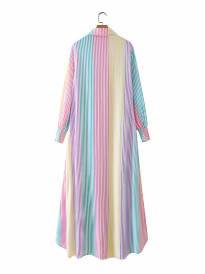 Autumn new color striped long dress for women