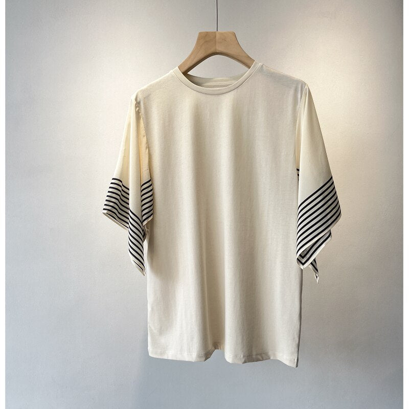 Vintage Elegant Style Silk Sleeves Crew-neck T-shirt