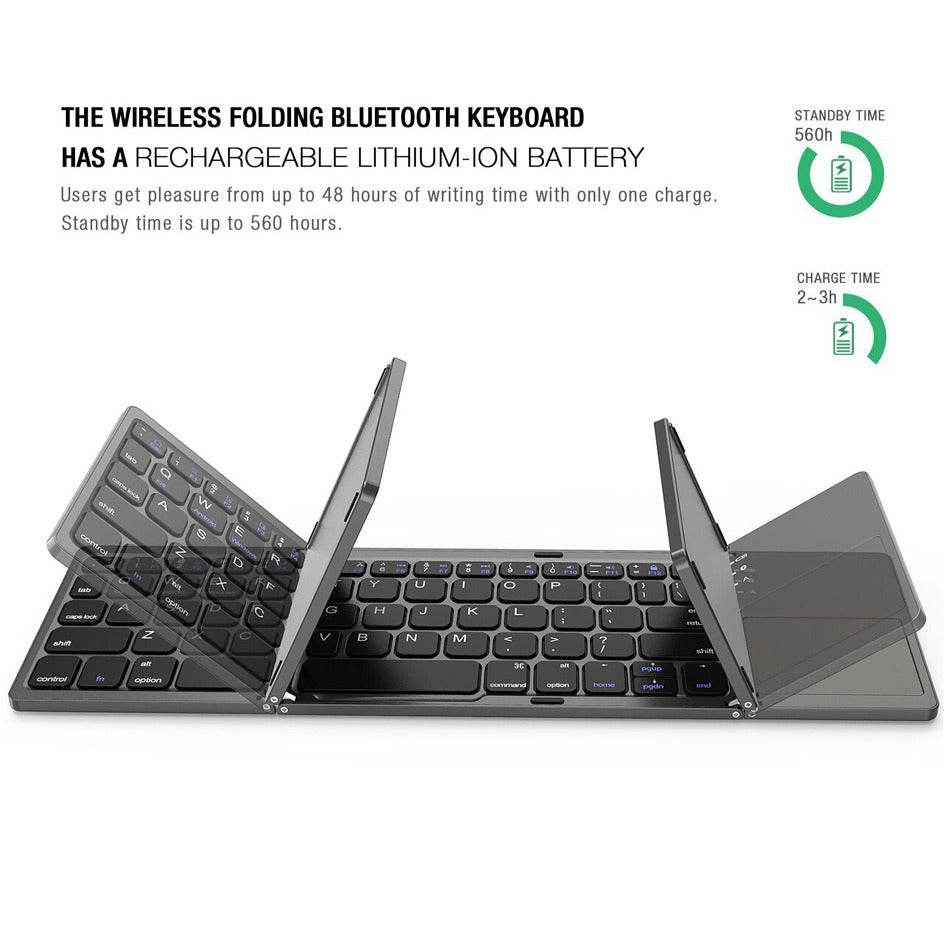 Mini wireless three-fold Bluetooth keyboard Bluetooth wireless folding with touch panel BO33 rechargeable keyboard