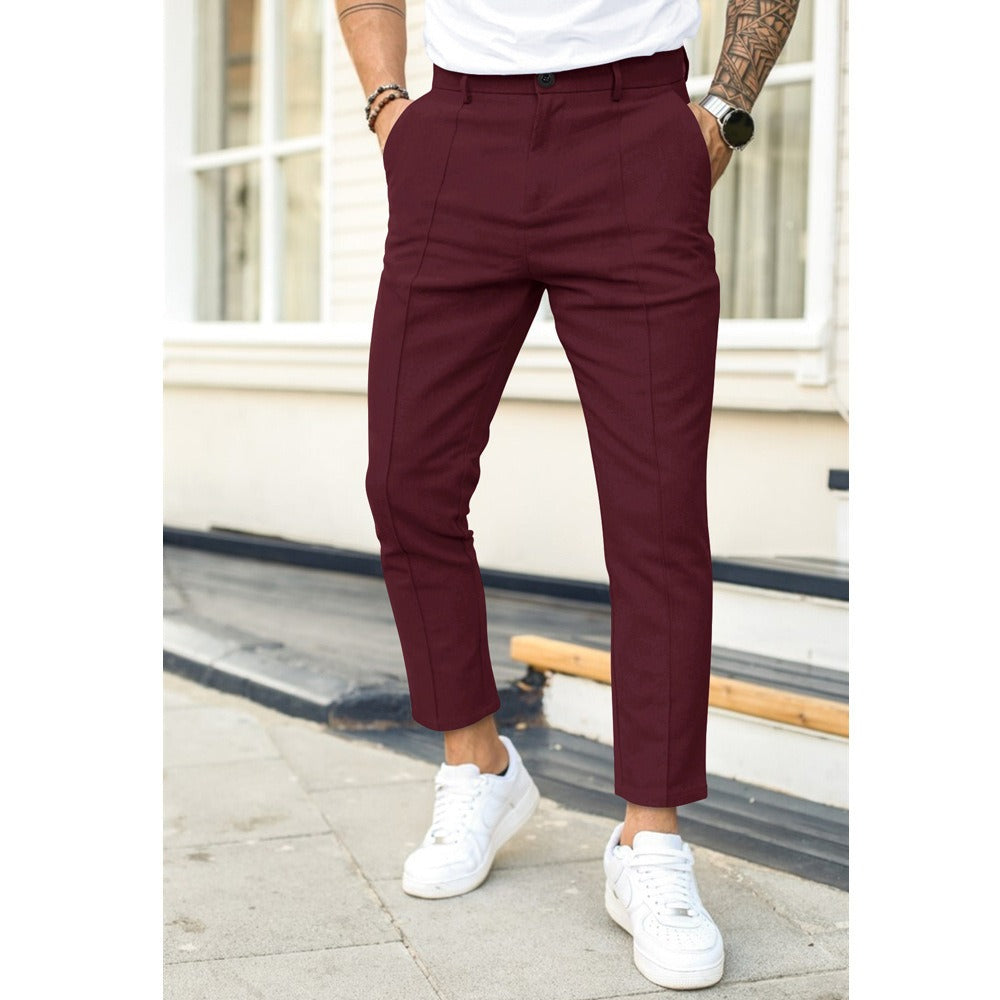 Men's double line solid color casual trousers