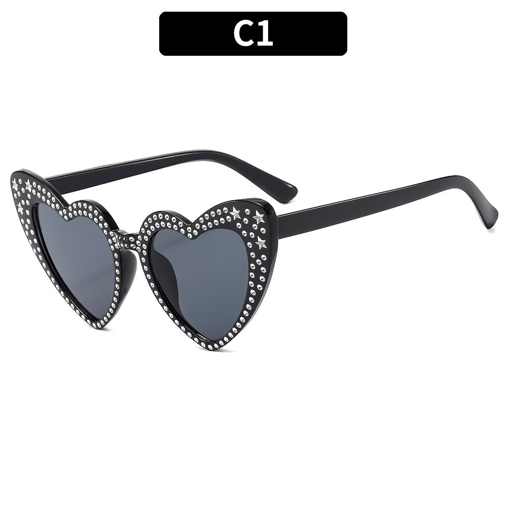 Diamond Heart Fashion Love Sunglasses for Women Y2K Spicy Girls Personalized Heart Shaped Trendy Sunglasses