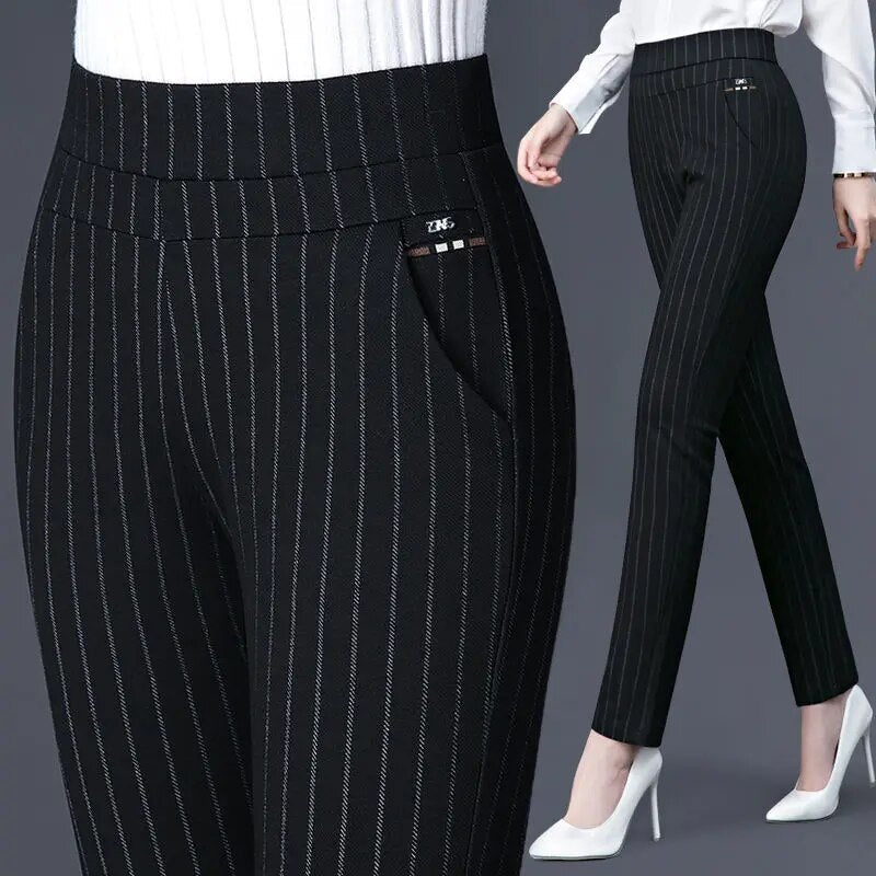 Elastic high waisted casual pants