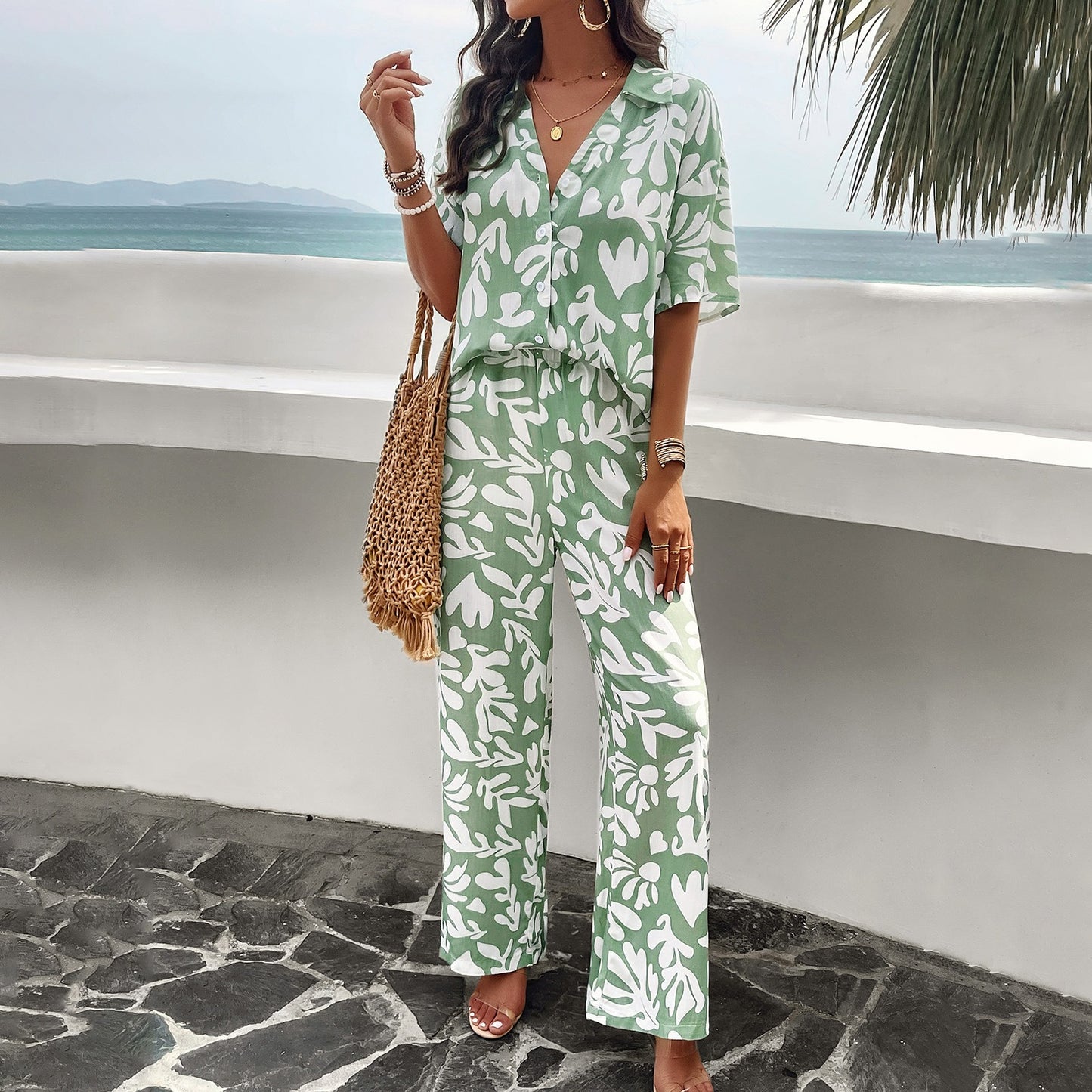 Women's spring/summer style printed short-sleeved suit