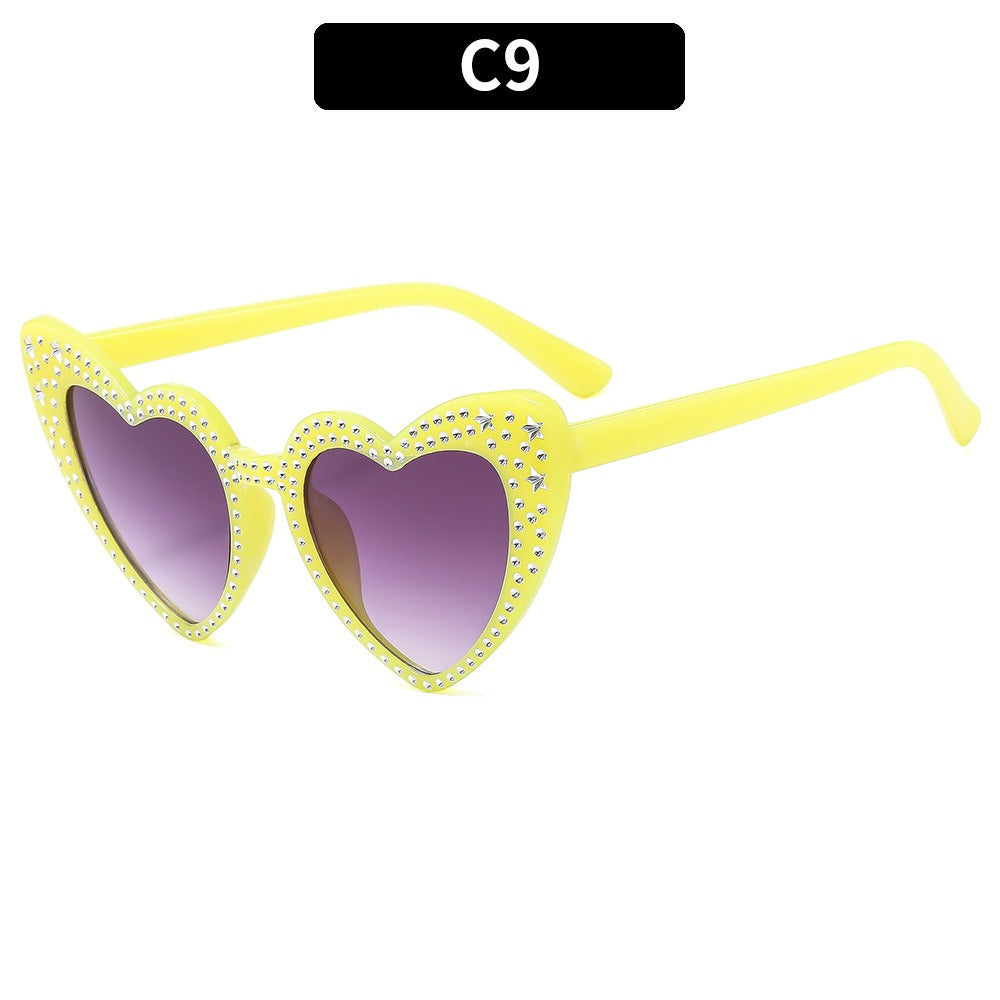 Diamond Heart Fashion Love Sunglasses for Women Y2K Spicy Girls Personalized Heart Shaped Trendy Sunglasses