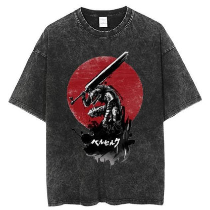 Washed retro trendy brand t-shirt summer new sword style legend anime print loose short-sleeved t-shirt