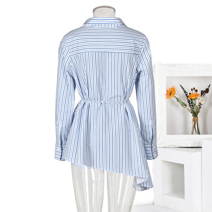 Blue Striped Irregular Blouse