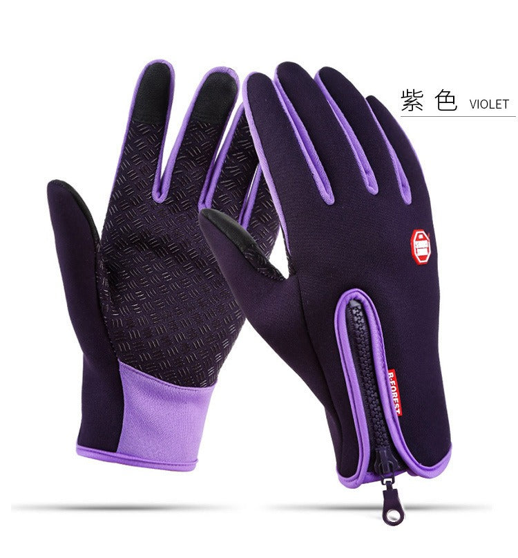 Outdoor cycling warm gloves, autumn and winter touch screen, anti slip, waterproof, windproof, fleece climbing riding gloves