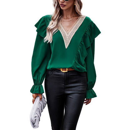 Shirt Female Style Commuter V-neck Long Sleeve Shirt