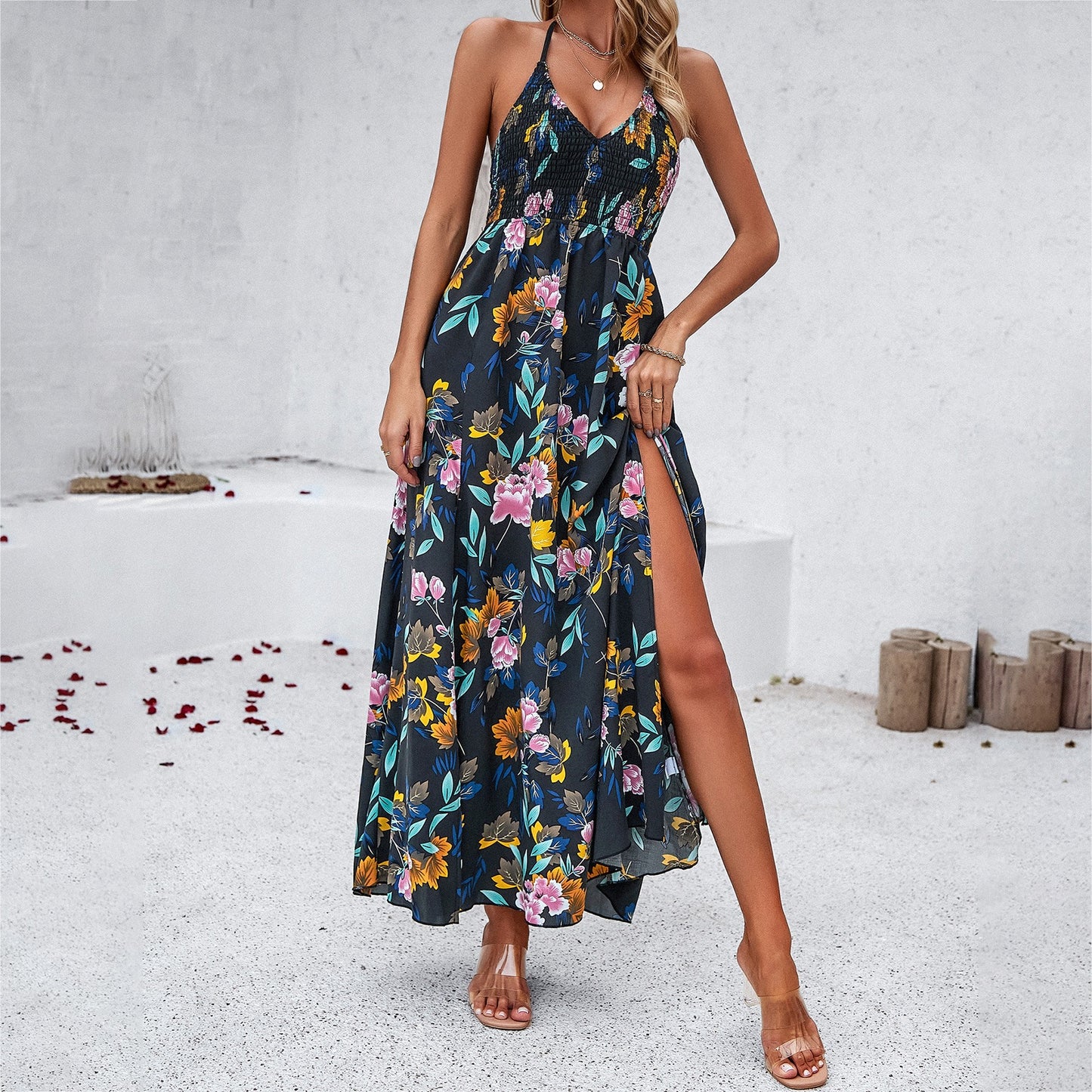 Dress Spring Summer leisure holiday print halter dress