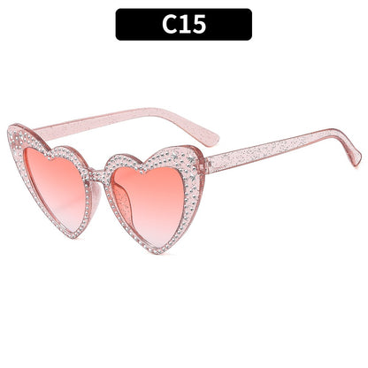 Diamond Heart Fashion Love Sunglasses for Women Y2K Spicy Girls Personalized Heart Shaped Trendy Sunglasses