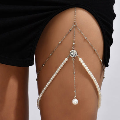 Exaggerated and minimalist multi-layer pearl chain leg chain female ins creative and personalized long body chain jewelry