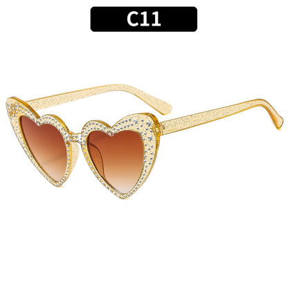 Diamond Heart Fashion Love Sunglasses for Women Y2K Spicy Girls Personalized Heart Shaped Trendy Sunglasses