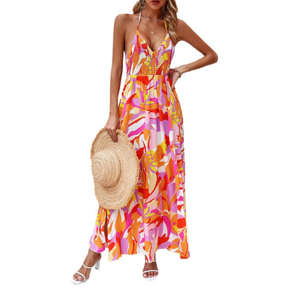 Dress Spring Summer leisure holiday print halter dress