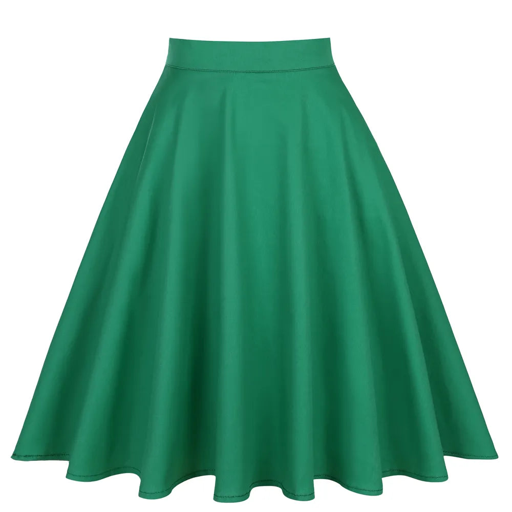 SISHION 2023 Floral Print Women Skirts Summer Green High Waist Casual Vintage Swing Retro Skater Midi Skirt Falads Mujer VD0020