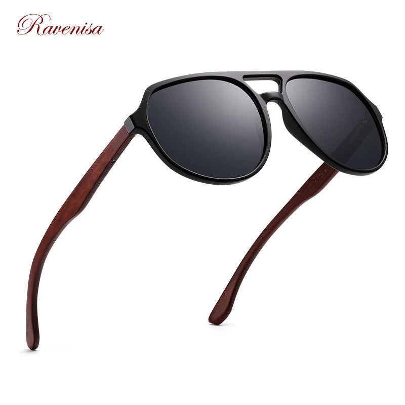 Ravenisa Wood Sunglasses Women UV400 Polarized Pilot Plastic Frame  Sun Glasses fishing Driving Sunglasses