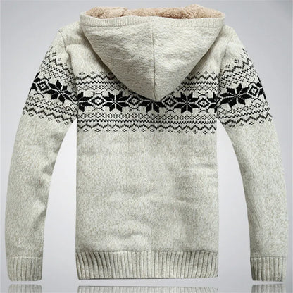 Hooded Winter Sweater Male Thicken Fleece Wool Men Cardigan outwear Coats Knitted Sweater  Cotton  Red Blue Size M L XL XXL