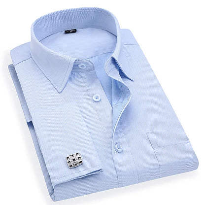 Men French Cuff Dress Shirt 2022 New White Long Sleeve Casual Buttons Shirt Male Brand Shirts Regular Fit Cufflinks Included 6XL