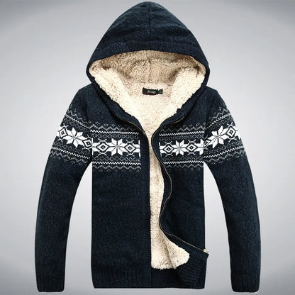 Hooded Winter Sweater Male Thicken Fleece Wool Men Cardigan outwear Coats Knitted Sweater  Cotton  Red Blue Size M L XL XXL