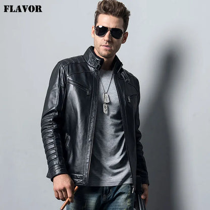 Men's Genuine Sheepskin Leather Jacket motorcycle coat male lambskin Real Leather Bomber jacket