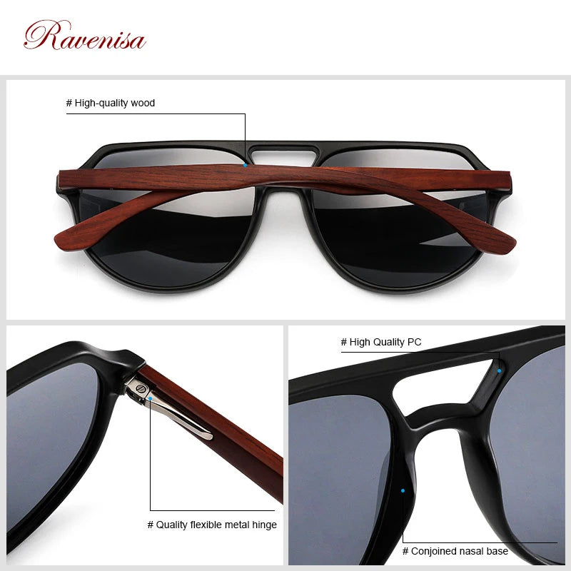 Ravenisa Wood Sunglasses Women UV400 Polarized Pilot Plastic Frame  Sun Glasses fishing Driving Sunglasses