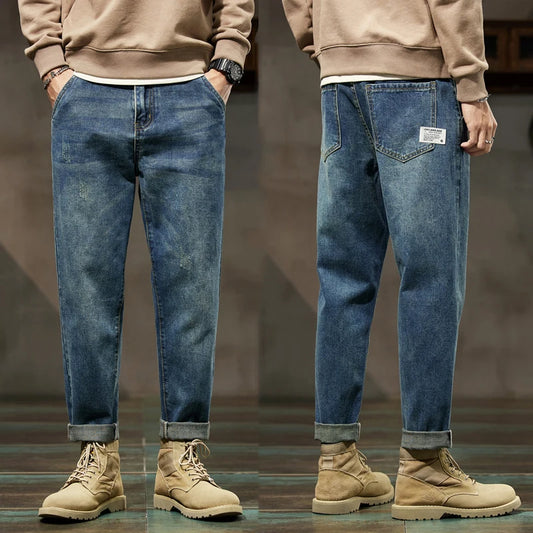 Baggy Jeans Men Harem Pants Loose Fit Wide Leg Vintage Clothes Casual Male Denim Trousers Streetwear Patched Pockets HipHop Kpop