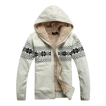 Hooded Winter Sweater Male Thicken Fleece Wool Men Cardigan outwear Coats Knitted Sweater  Cotton  Red Blue Size M L XL XXL