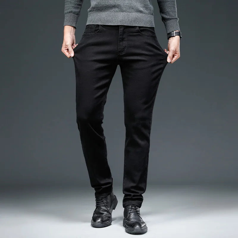 Men Stretch All Black Colors  Trousers Brand Clothing New Fashion Casual Denim Pants Male Quality