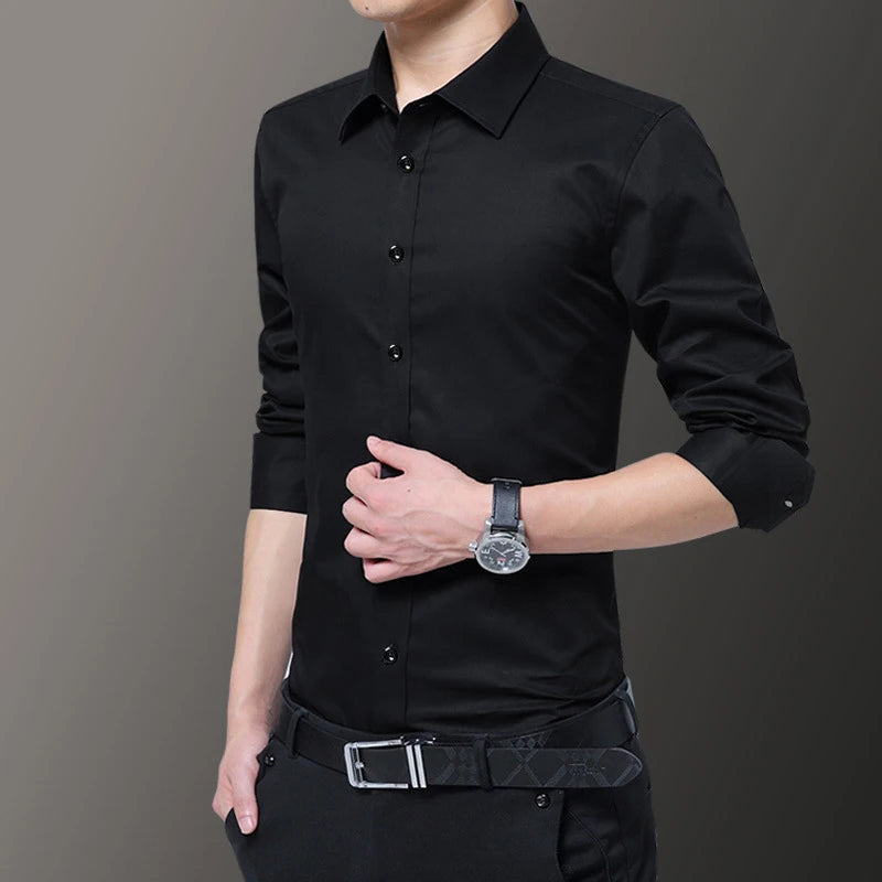 Slim Solid Color Long-sleeved Shirt