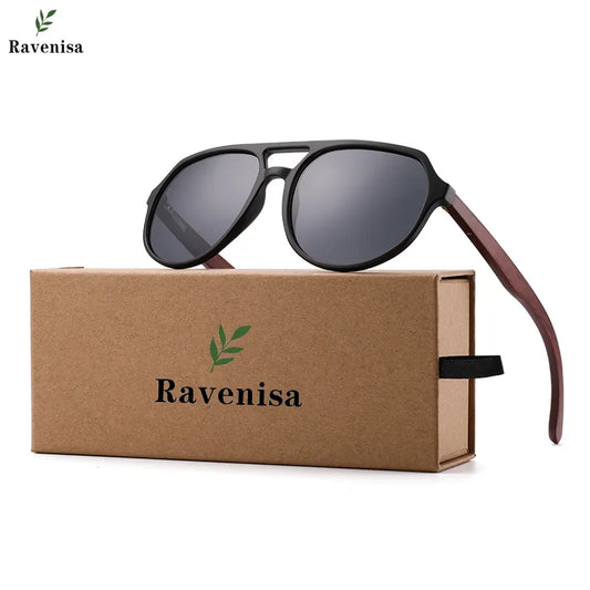 Ravenisa Wood Sunglasses Women UV400 Polarized Pilot Plastic Frame  Sun Glasses fishing Driving Sunglasses