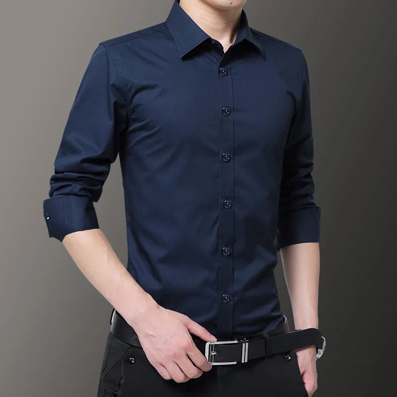 Slim Solid Color Long-sleeved Shirt