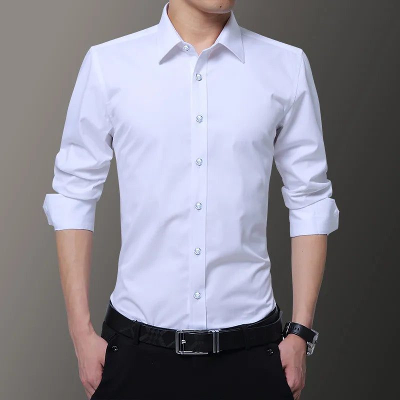 Slim Solid Color Long-sleeved Shirt