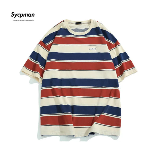 New Loose Contrast Color Short Sleeve Main Striped T-shirts Couples  For Men And Women In The Summer Of 2022