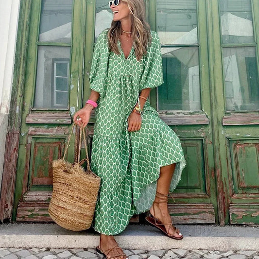 Summer Puff Sleeve Long Dress