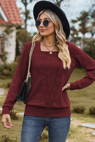 Square Neck Long Sleeve Blouse