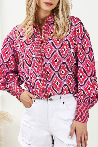 Printed Button Up Long Sleeve Shirt